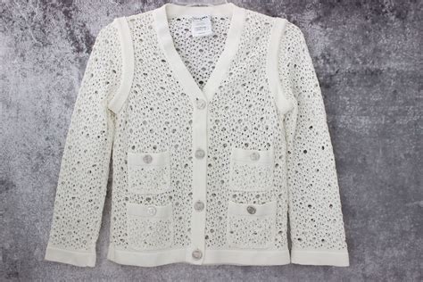 chanel knit cardigan off white|chanel leather cardigan.